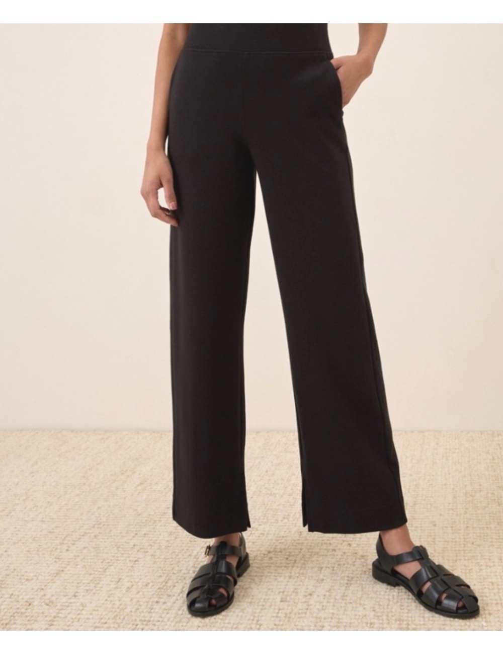 Pact Airplane 100% Organic Cotton Wide Leg Cropped Sweatpants Black Women Medium